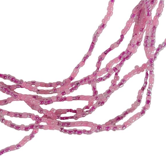 48" Long Pink Seed Bead Necklace Boho Multistrand India Handmade Jewelry NEW - Picture 7 of 9